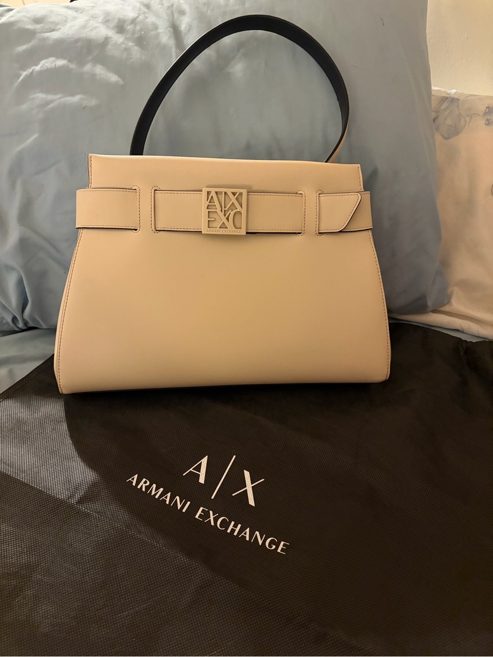 Armani Exchange Cream Shoulder Bag with Black Handle